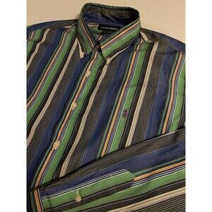 Ralph Lauren Golf Colorful Striped Long Sleeve Oxford Shirt 2XL Custom Fit Polo
